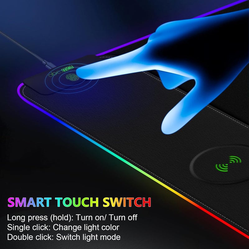 abc.mat Magnetic Wireless Charging RGB Mouse Pad, 31.5'' x 15.8'' Large LED Gaming Desk Mat, 24 Light Effects, Non-Slip Rubber Base, Waterproof Ultra-Smooth Surface - Image 5